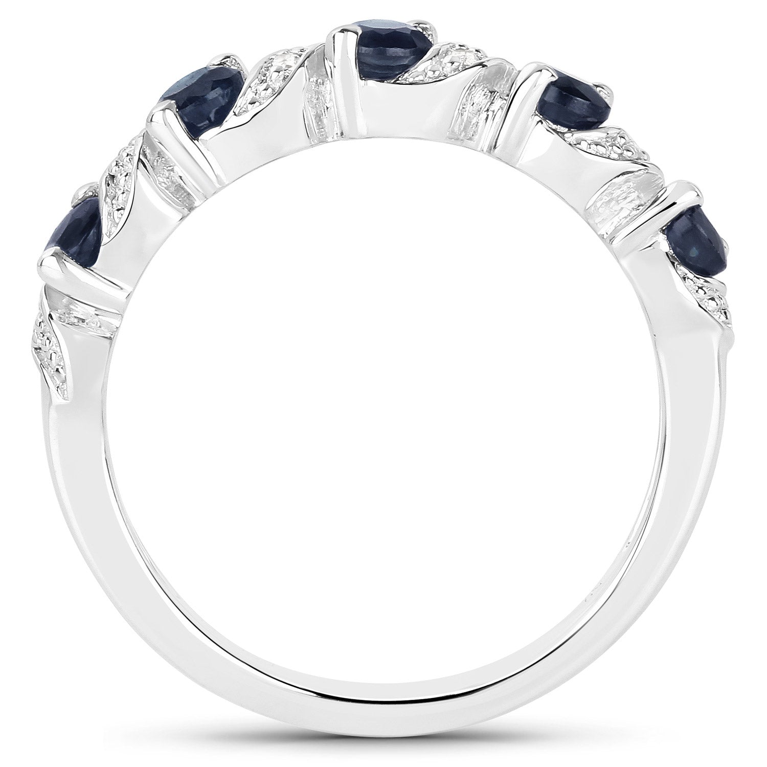 0.64 Carat Genuine Blue Sapphire and White Topaz .925 Sterling Silver Ring  DestGlow
