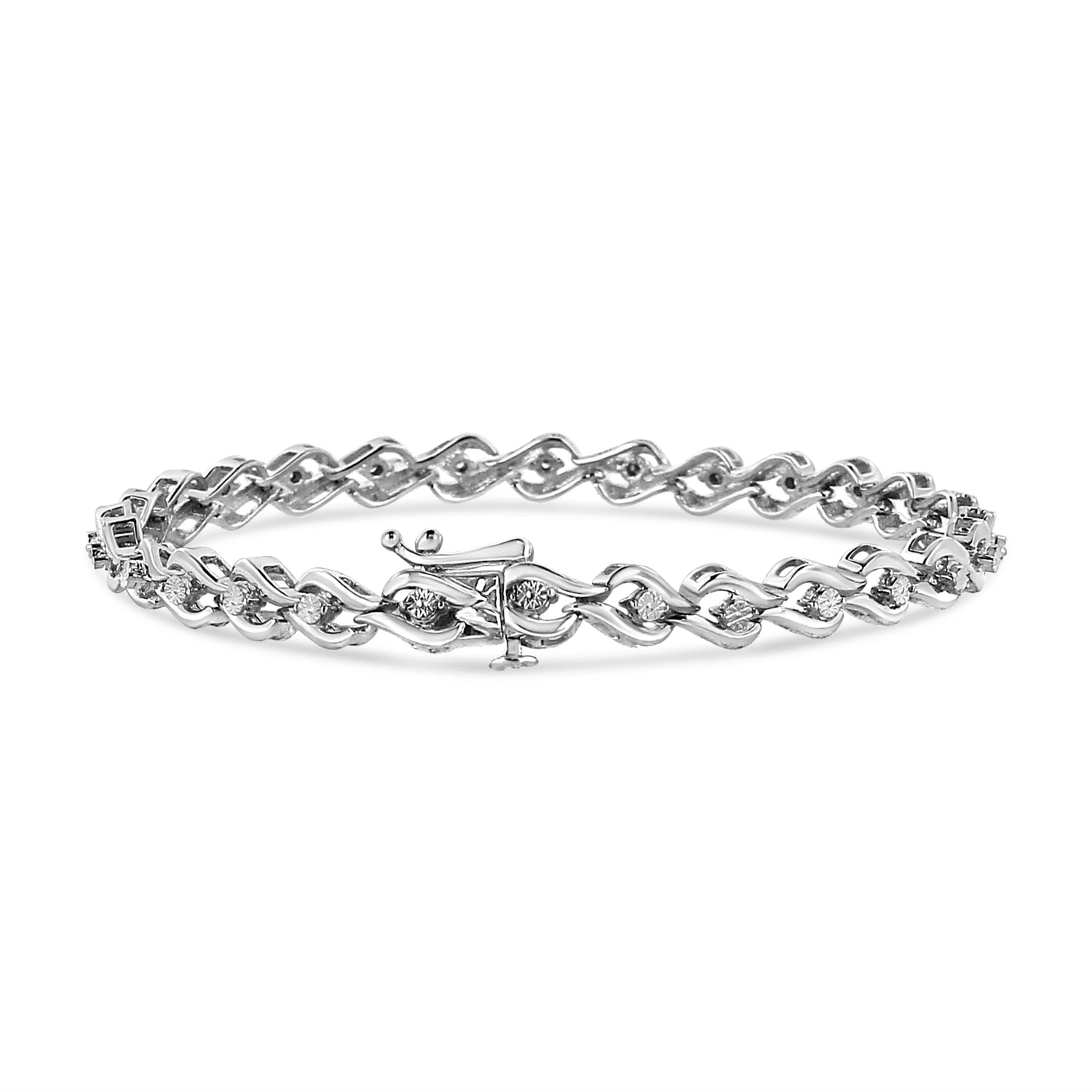 .925 Sterling Silver 1/10 Cttw Round-Cut Diamond Links of Flame Bracelet (I-J Color, I3) - 7.25" by Bids.com