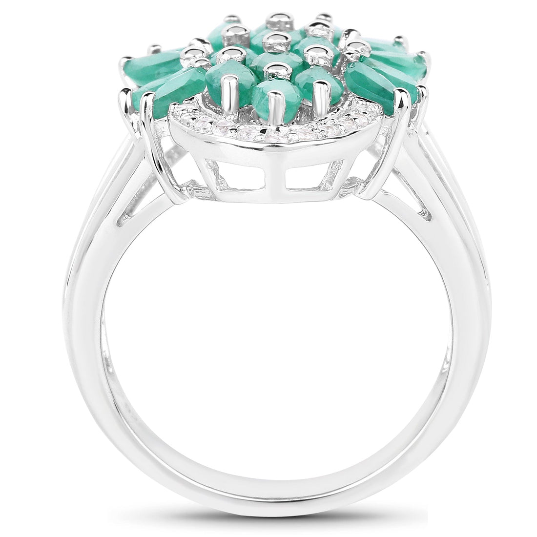 2.74 Carat Genuine Emerald and White Topaz .925 Sterling Silver Ring by Bids.com