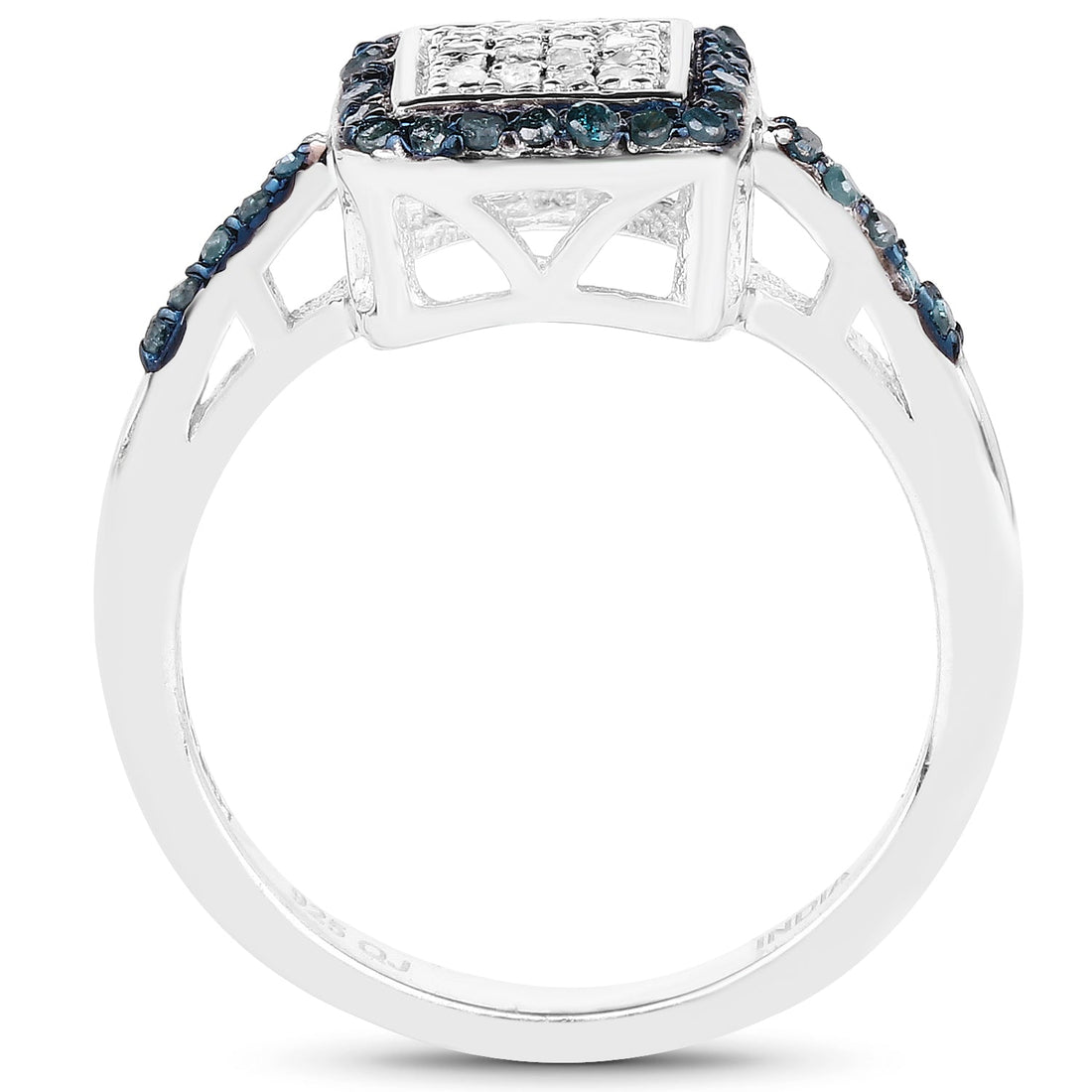 0.28 Carat Genuine Blue Diamond and White Diamond .925 Sterling Silver Ring  DestGlow