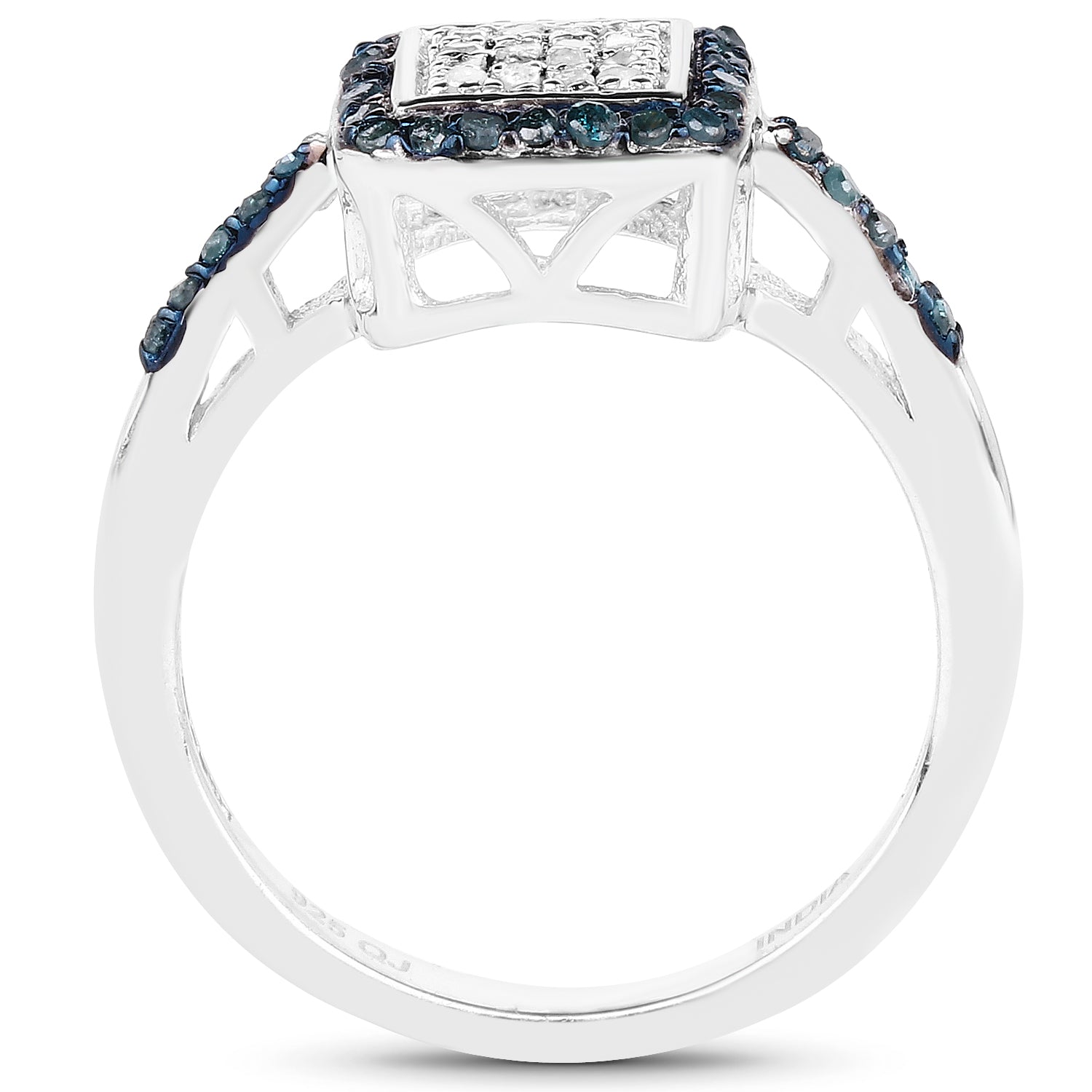 0.28 Carat Genuine Blue Diamond and White Diamond .925 Sterling Silver Ring  DestGlow