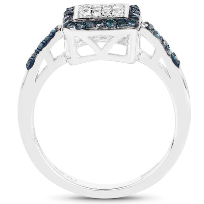 0.28 Carat Genuine Blue Diamond and White Diamond .925 Sterling Silver Ring  DestGlow