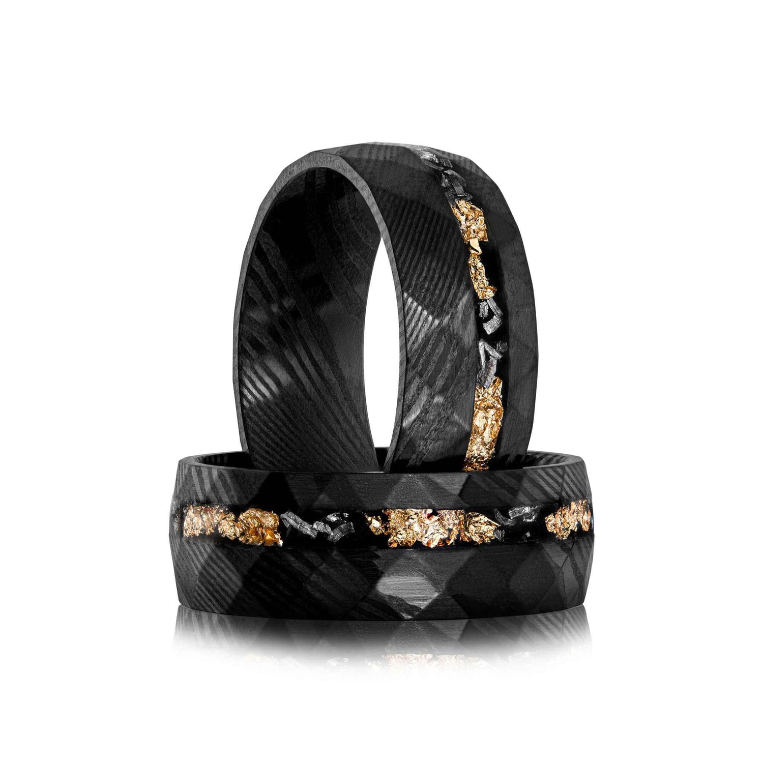 Damascus Meteorite &amp; Crushed Gold Ring