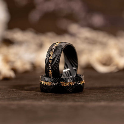 Damascus Meteorite &amp; Crushed Gold Ring