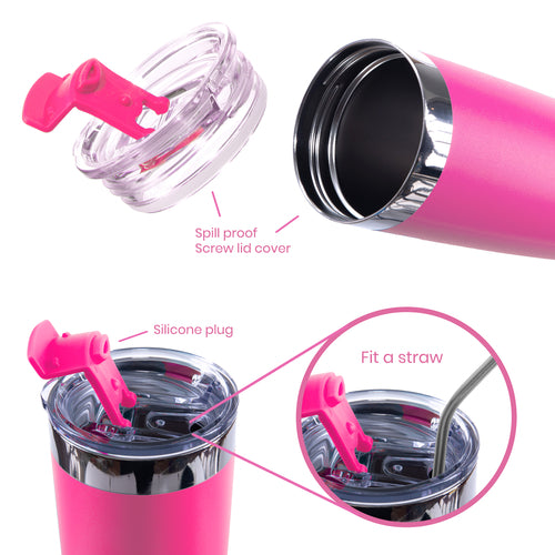 DRINCO 20oz Insulated Tumbler with Spill-Proof Lid & 2 Straws - Island Pink Stainless Steel Travel Mug