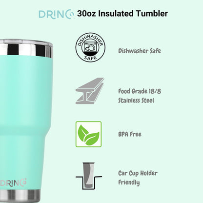 DRINCO 30oz Insulated Tumbler with Spill-Proof Lid & 2 Straws - Teal Stainless Steel Travel Mug