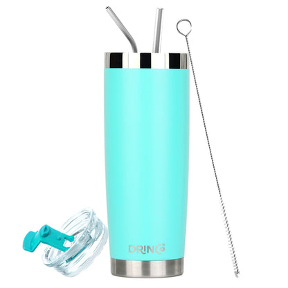 DRINCO 20oz Insulated Tumbler with Spill-Proof Lid & 2 Straws - Teal Stainless Steel Travel Mug