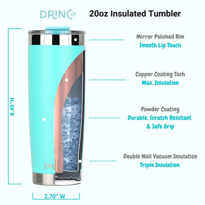 DRINCO 20oz Insulated Tumbler with Spill-Proof Lid & 2 Straws - Teal Stainless Steel Travel Mug