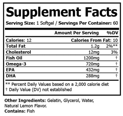 Pure Omega-3 Fish Oil Supplement - Heart Health & Brain Support