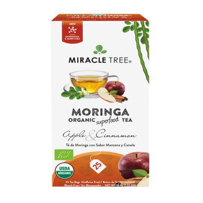 Miracle Tree's Organic Moringa Tea - Apple Cinnamon Flavor, 25 Tea Bags