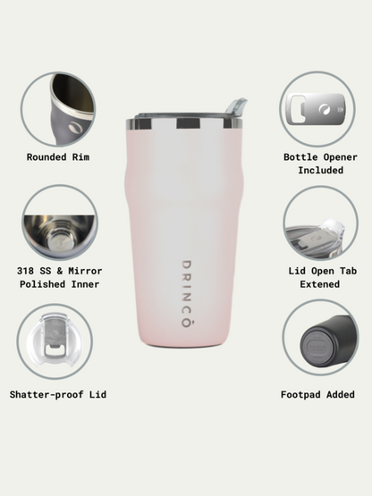 DRINCO 20oz Insulated Beer Mug with Built-In Bottle Opener THOR - Pale Pink Stainless Steel Tumbler