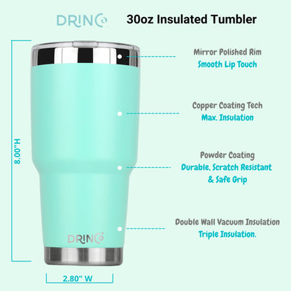 DRINCO 30oz Insulated Tumbler with Spill-Proof Lid & 2 Straws - Teal Stainless Steel Travel Mug