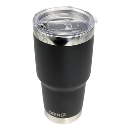 DRINCO 30oz Insulated Tumbler with Spill-Proof Lid & 2 Straws - Black Stainless Steel Travel Mug