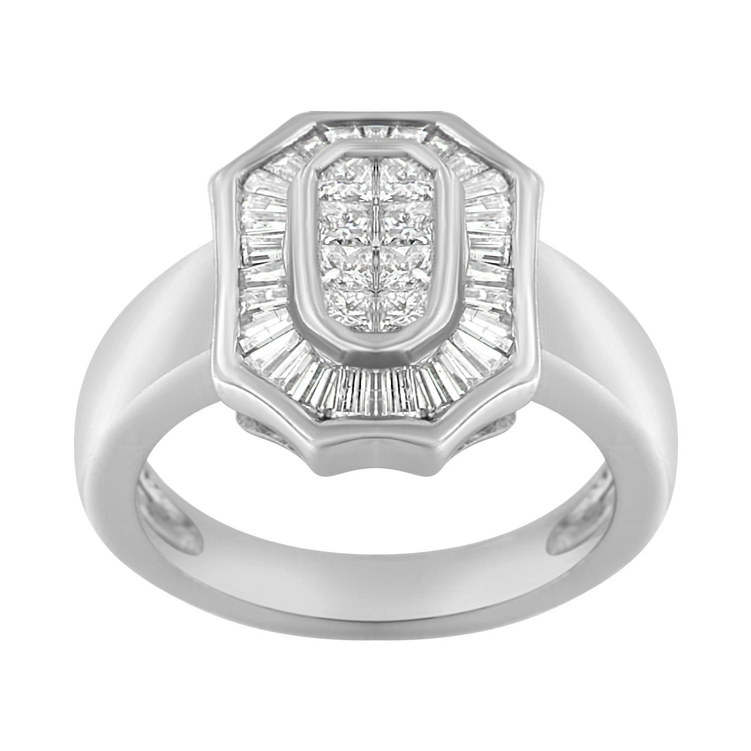 14K White Gold 1.00 Cttw Baguette and Princess-Cut Diamond Cocktail Art Deco Style Ring (H-I Color, SI1-SI2 Clarity) - Size 7 by Bids.com