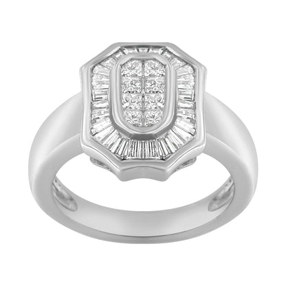 14K White Gold 1.00 Cttw Baguette and Princess-Cut Diamond Cocktail Art Deco Style Ring (H-I Color, SI1-SI2 Clarity) - Size 7 by Bids.com