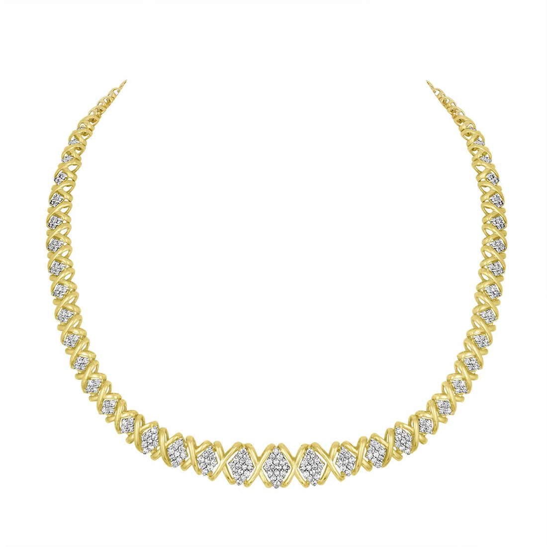 10K Yellow Gold 4 cttw Brilliant Round-Cut Diamond Graduating Riviera Statement Necklace (H-I Color, I2-I3 Clarity) by Bids.com