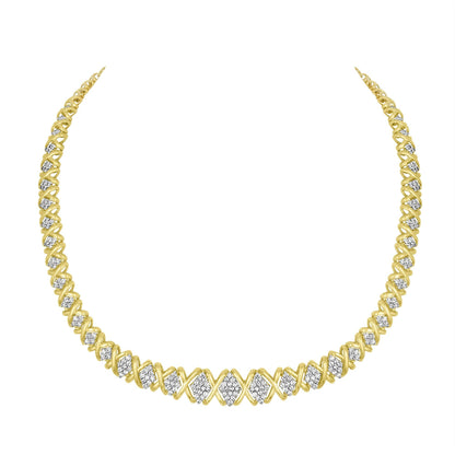 10K Yellow Gold 4 cttw Brilliant Round-Cut Diamond Graduating Riviera Statement Necklace (H-I Color, I2-I3 Clarity) by Bids.com