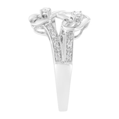 14KT White Gold 1/10 cttw Diamond Twin Heart Ring - Size 6.5 by Bids.com