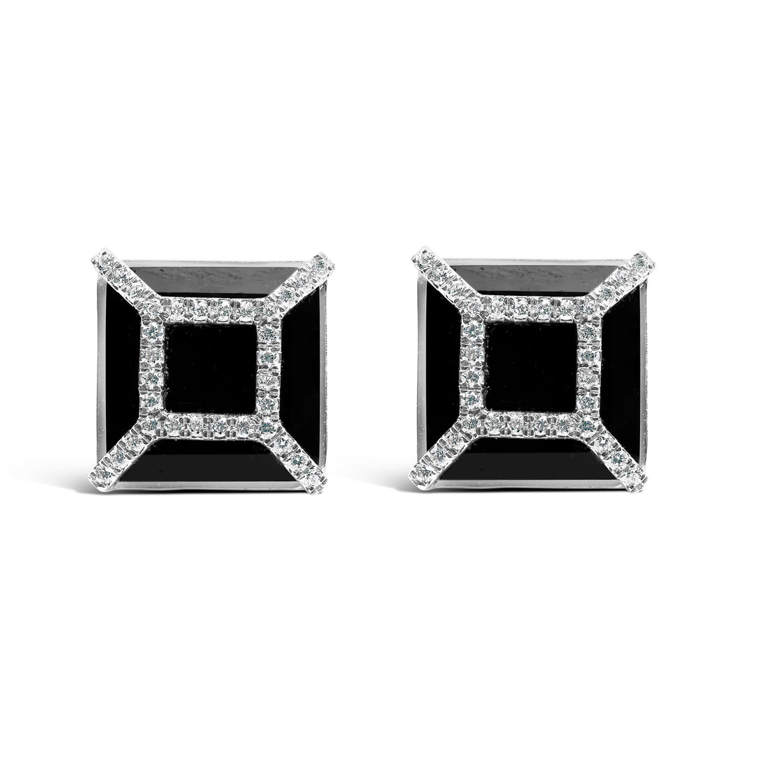 14K White Gold 3/8ct Diamond with 11x11MM Black Onyx Stud Earrings (G-H Color, SI1-SI2 Clarity) by Bids.com