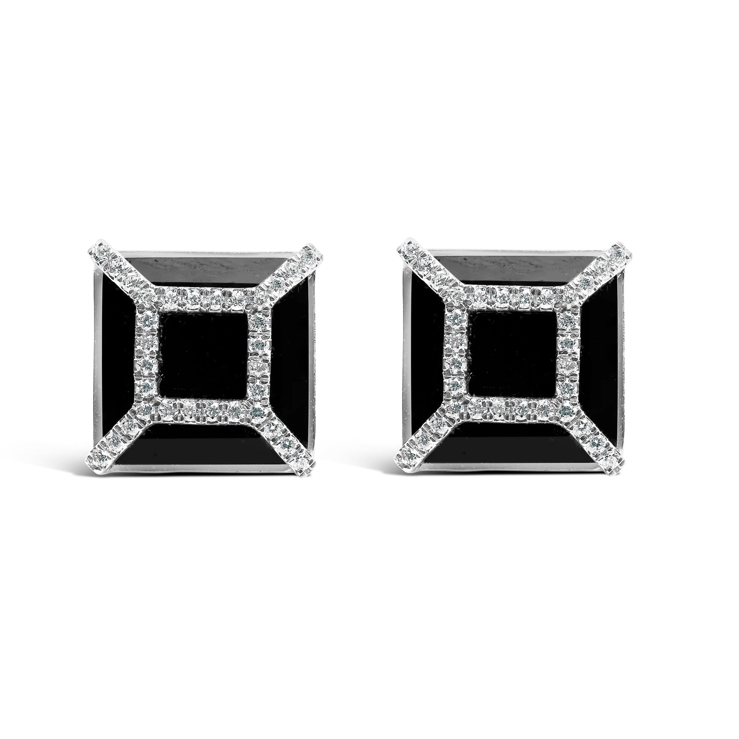 14K White Gold 3/8ct Diamond with 11x11MM Black Onyx Stud Earrings (G-H Color, SI1-SI2 Clarity) by Bids.com