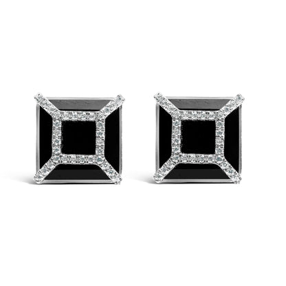 14K White Gold 3/8ct Diamond with 11x11MM Black Onyx Stud Earrings (G-H Color, SI1-SI2 Clarity) by Bids.com