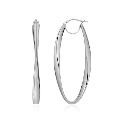 14k White Gold Twist Motif Oval Shape Hoop Earrings by Bids.com