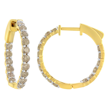 10K Yellow Gold Plated Sterling Silver Diamond Hoop Earrings (2 cttw, K-L Color, I2-I3 Clarity) by Bids.com