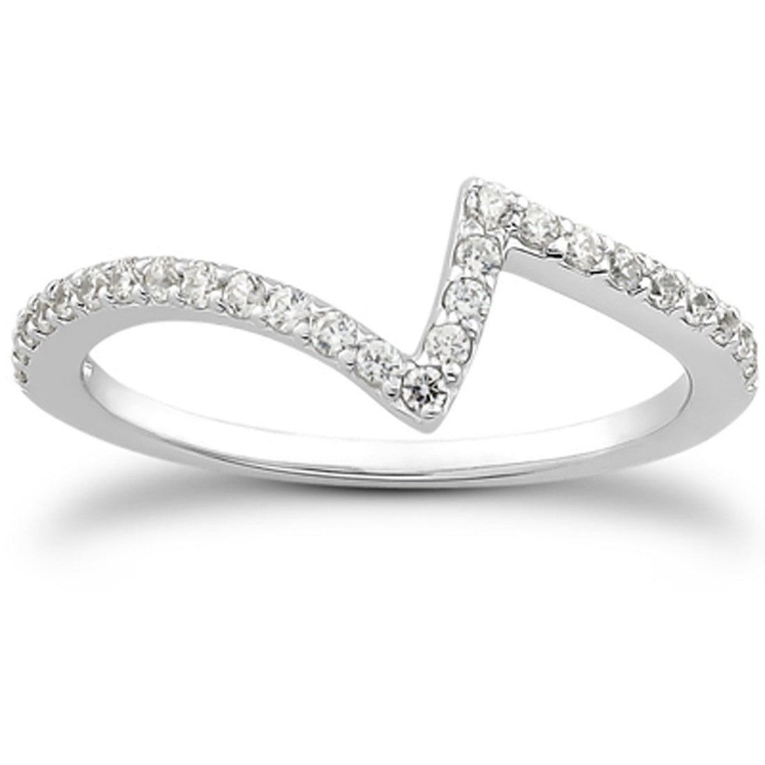 14k White Gold Fancy Zig Zag Pave Diamond Wedding Ring Band by Bids.com