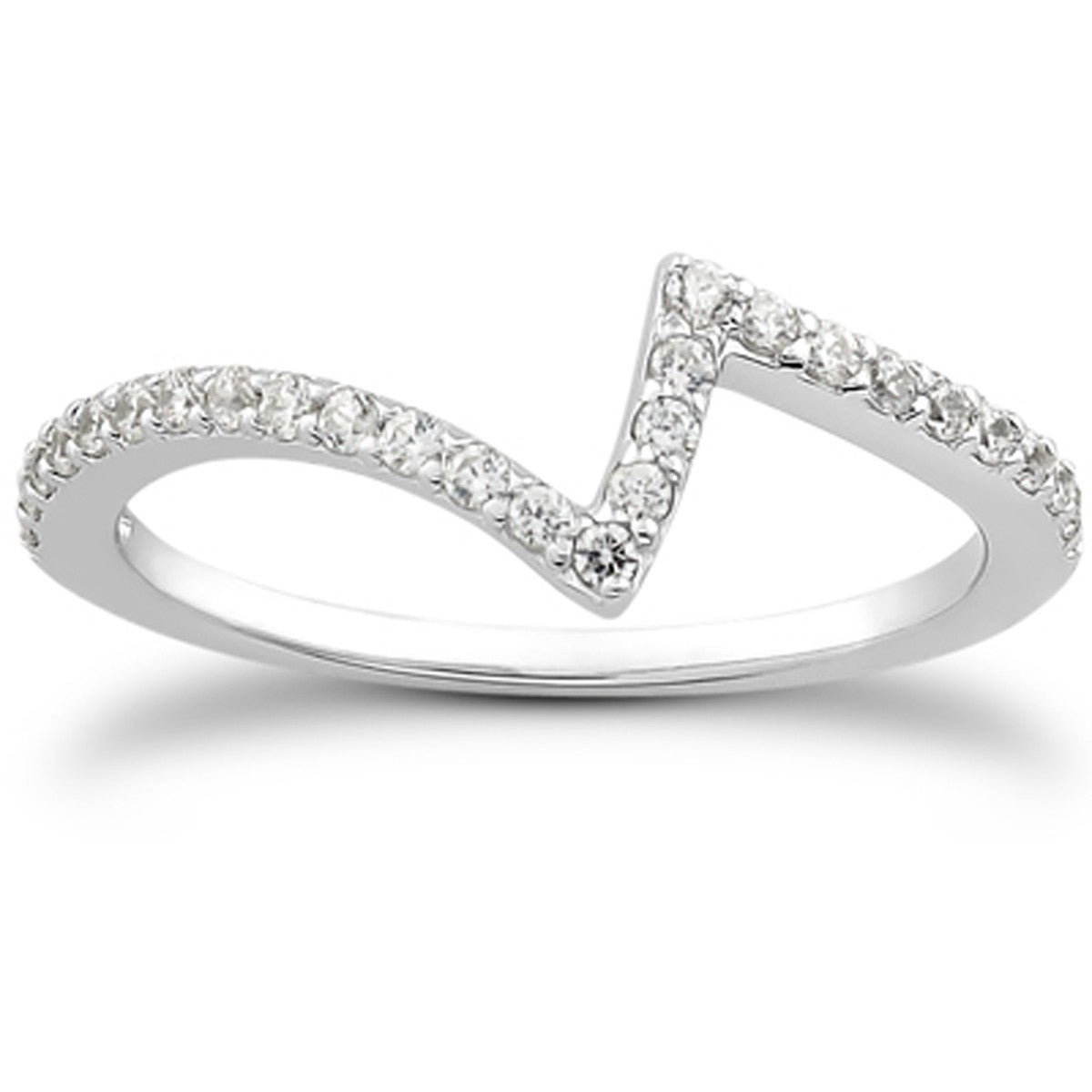 14k White Gold Fancy Zig Zag Pave Diamond Wedding Ring Band by Bids.com