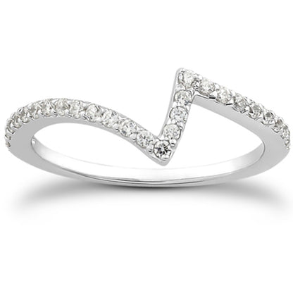 14k White Gold Fancy Zig Zag Pave Diamond Wedding Ring Band by Bids.com