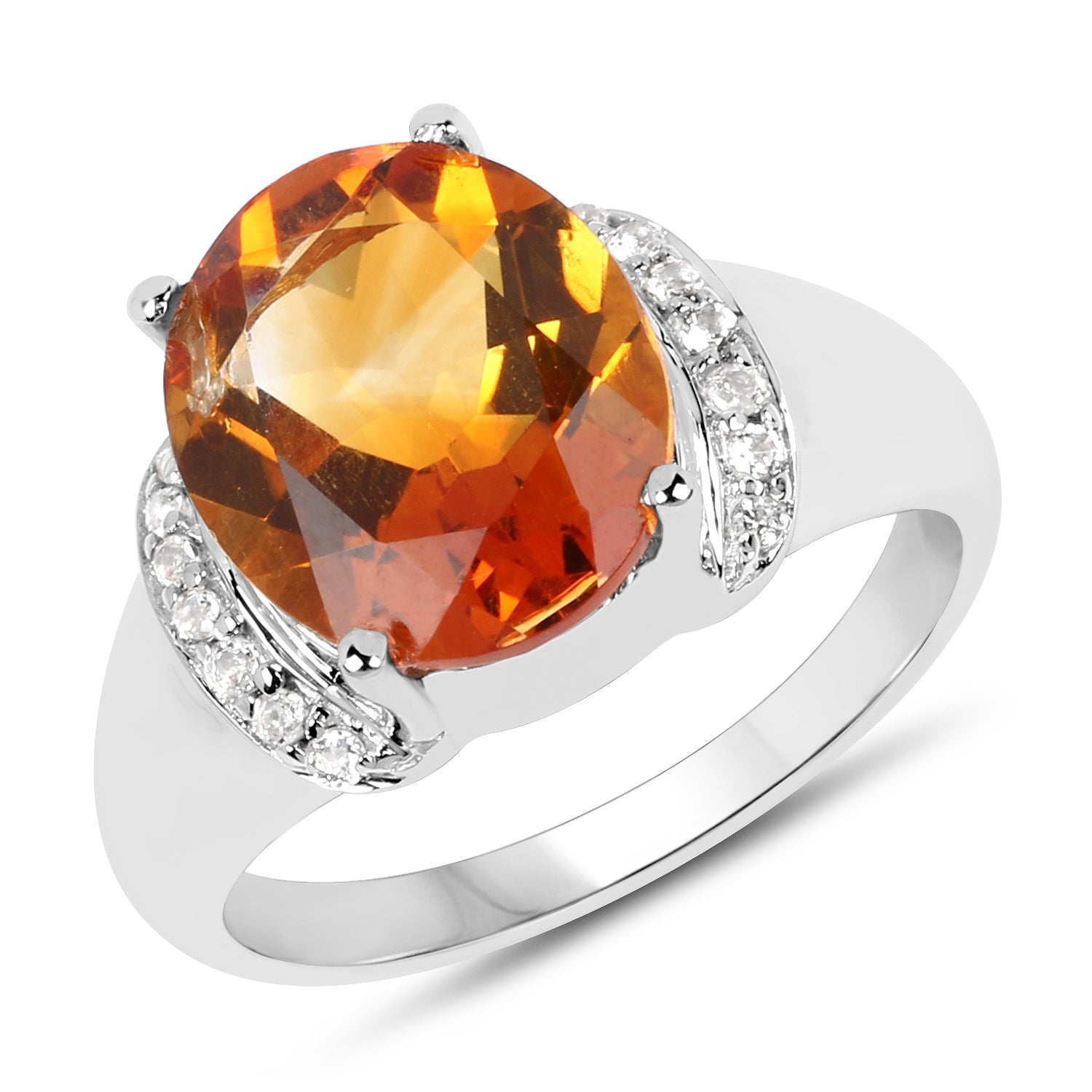 3.94 Carat Genuine Madeira Citrine &amp; White Topaz .925 Sterling Silver Ring by Bids.com