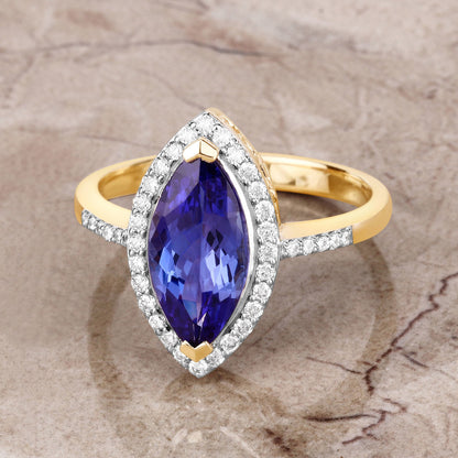 2.33 Carat Genuine Tanzanite and White Diamond 14K Yellow Gold Ring by Bids.com