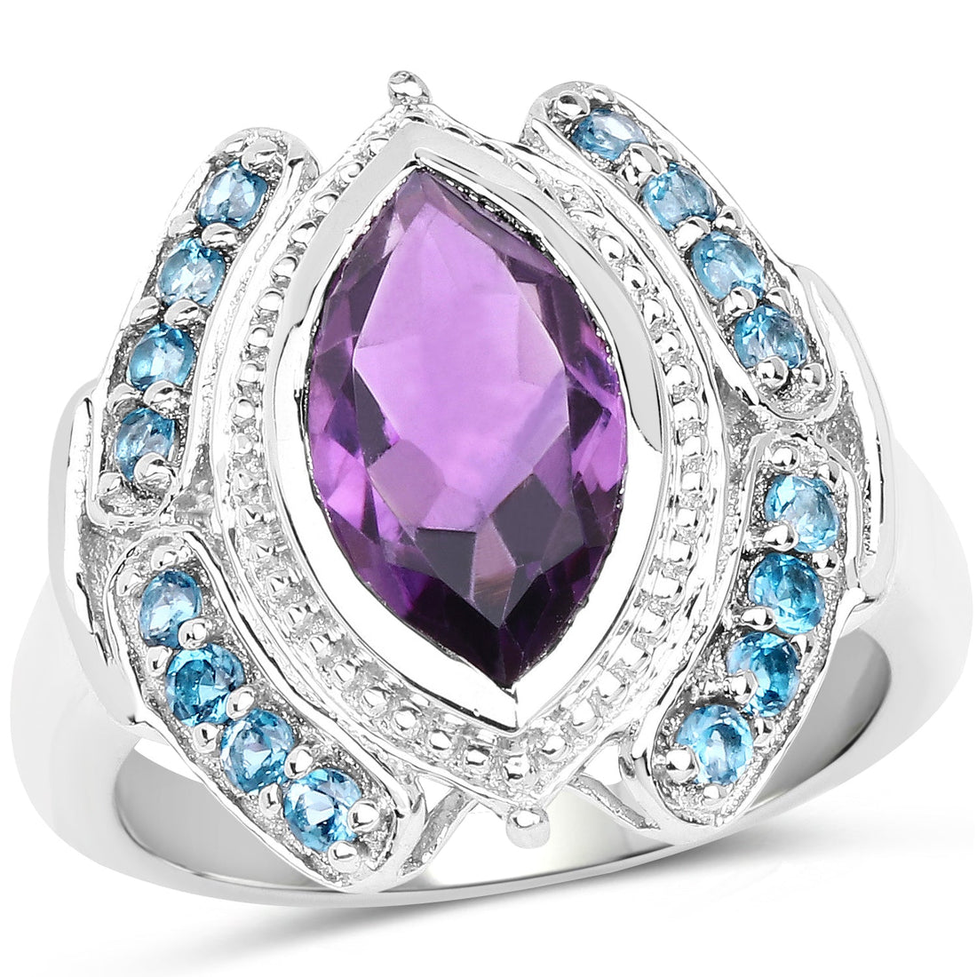 3.06 Carat Genuine Amethyst and London Blue Topaz .925 Sterling Silver Ring by Bids.com