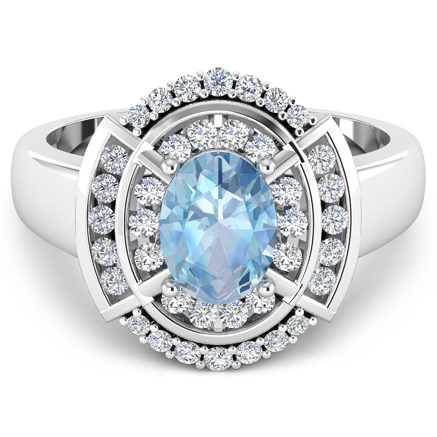 1.57 Carat Genuine Aquamarine and White Diamond 14K White Gold Ring by Bids.com