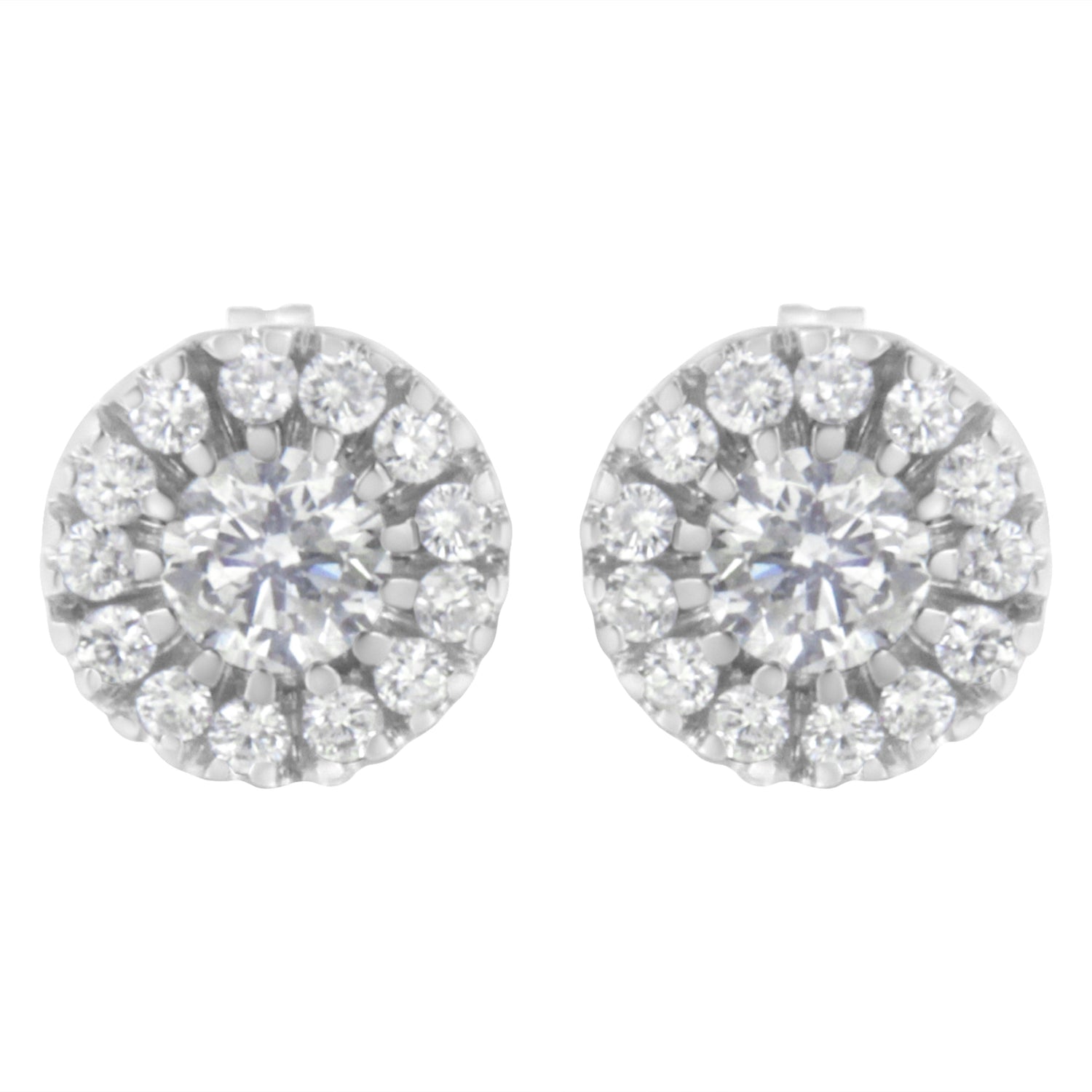 14k White Gold 1 cttw Diamond Halo Stud Earrings (I-J Clarity, I1-I2 Color) by Bids.com