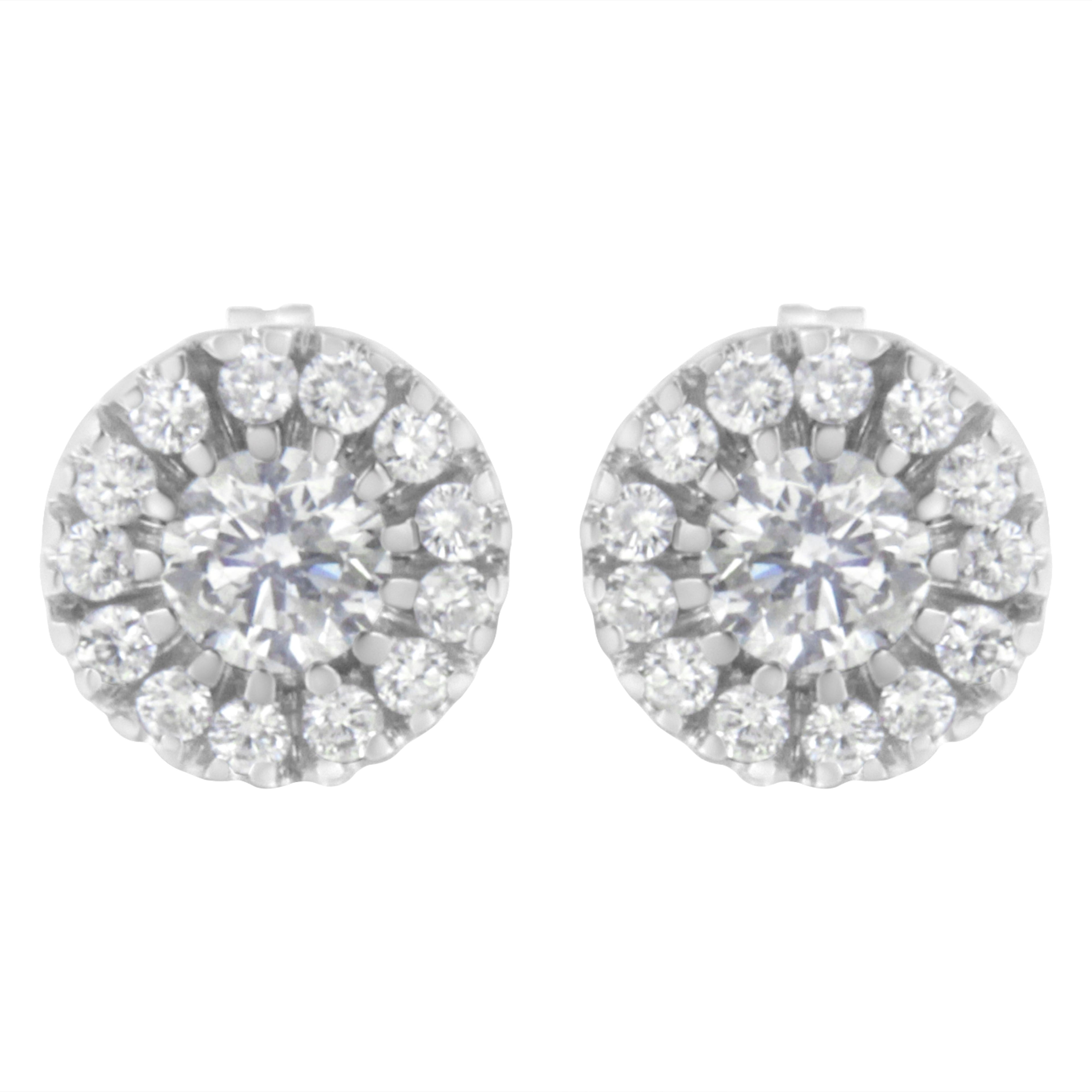 14k White Gold 1 cttw Diamond Halo Stud Earrings (I-J Clarity, I1-I2 Color) by Bids.com