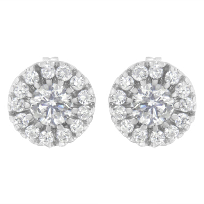 14k White Gold 1 cttw Diamond Halo Stud Earrings (I-J Clarity, I1-I2 Color) by Bids.com
