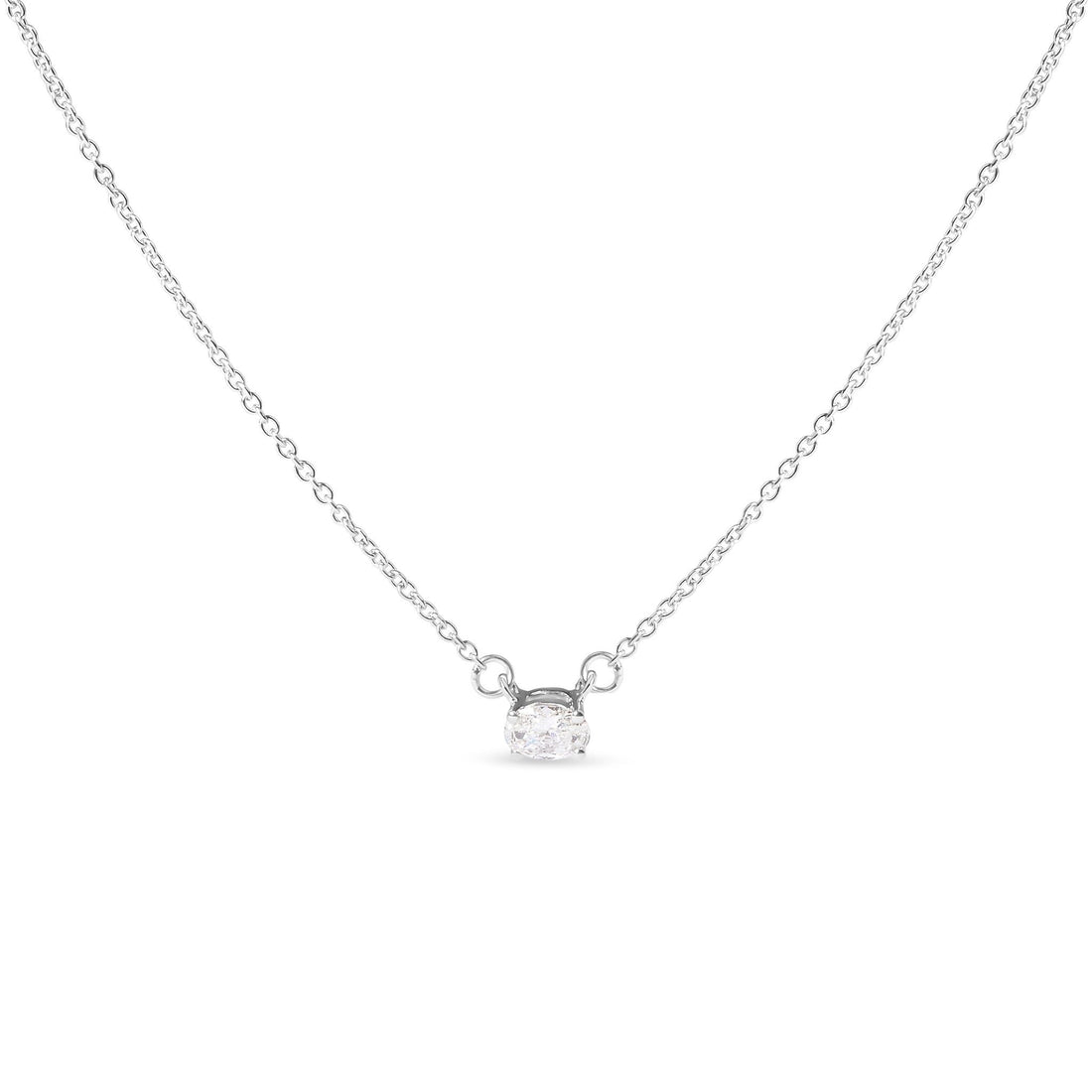 14K White Gold 1/4 Cttw Lab Grown Oval Solitaire Diamond East West 18" Pendant Necklace (G-H Color, VS2-SI1 Clarity) by Bids.com