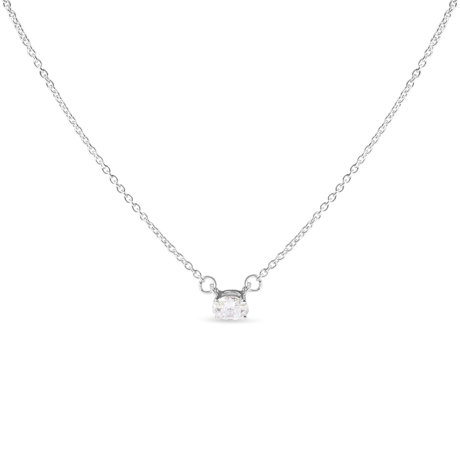 14K White Gold 1/4 Cttw Lab Grown Oval Solitaire Diamond East West 18" Pendant Necklace (G-H Color, VS2-SI1 Clarity) by Bids.com