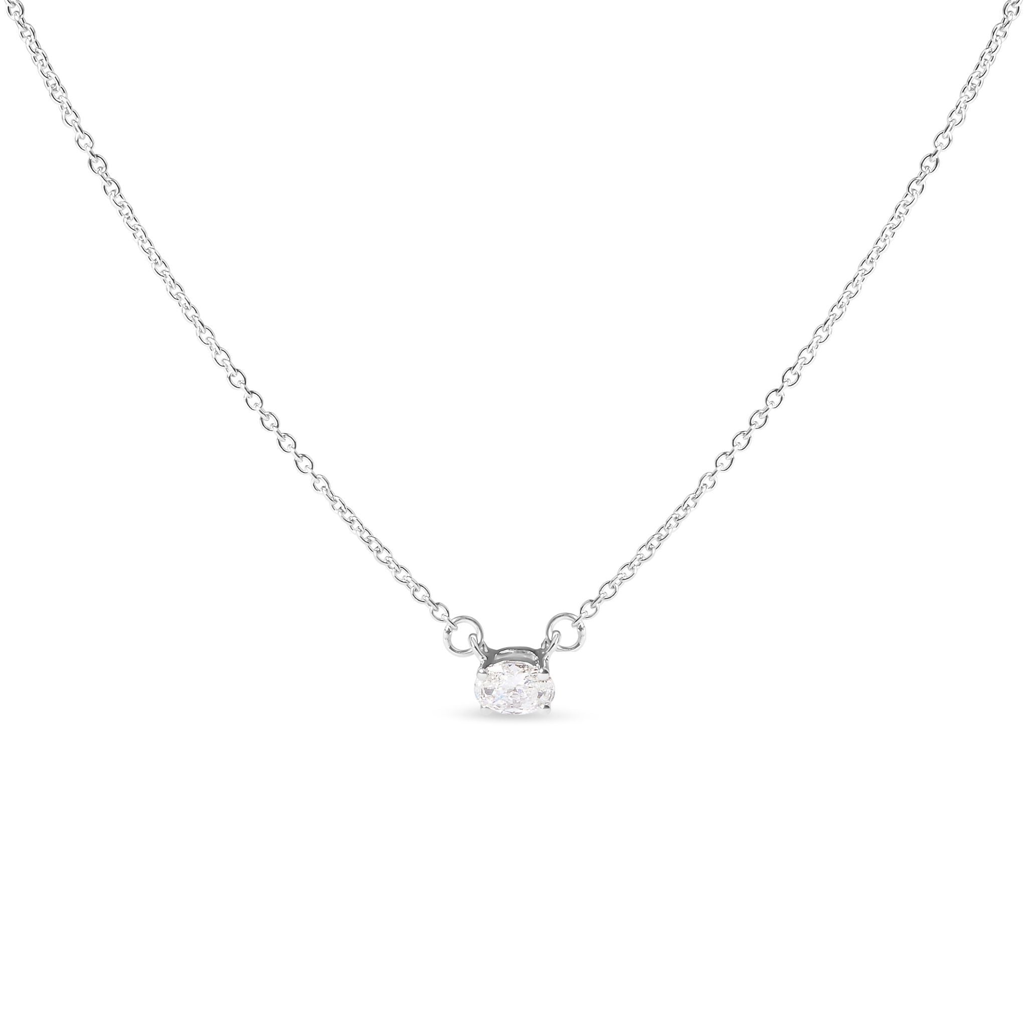 14K White Gold 1/4 Cttw Lab Grown Oval Solitaire Diamond East West 18" Pendant Necklace (G-H Color, VS2-SI1 Clarity) by Bids.com