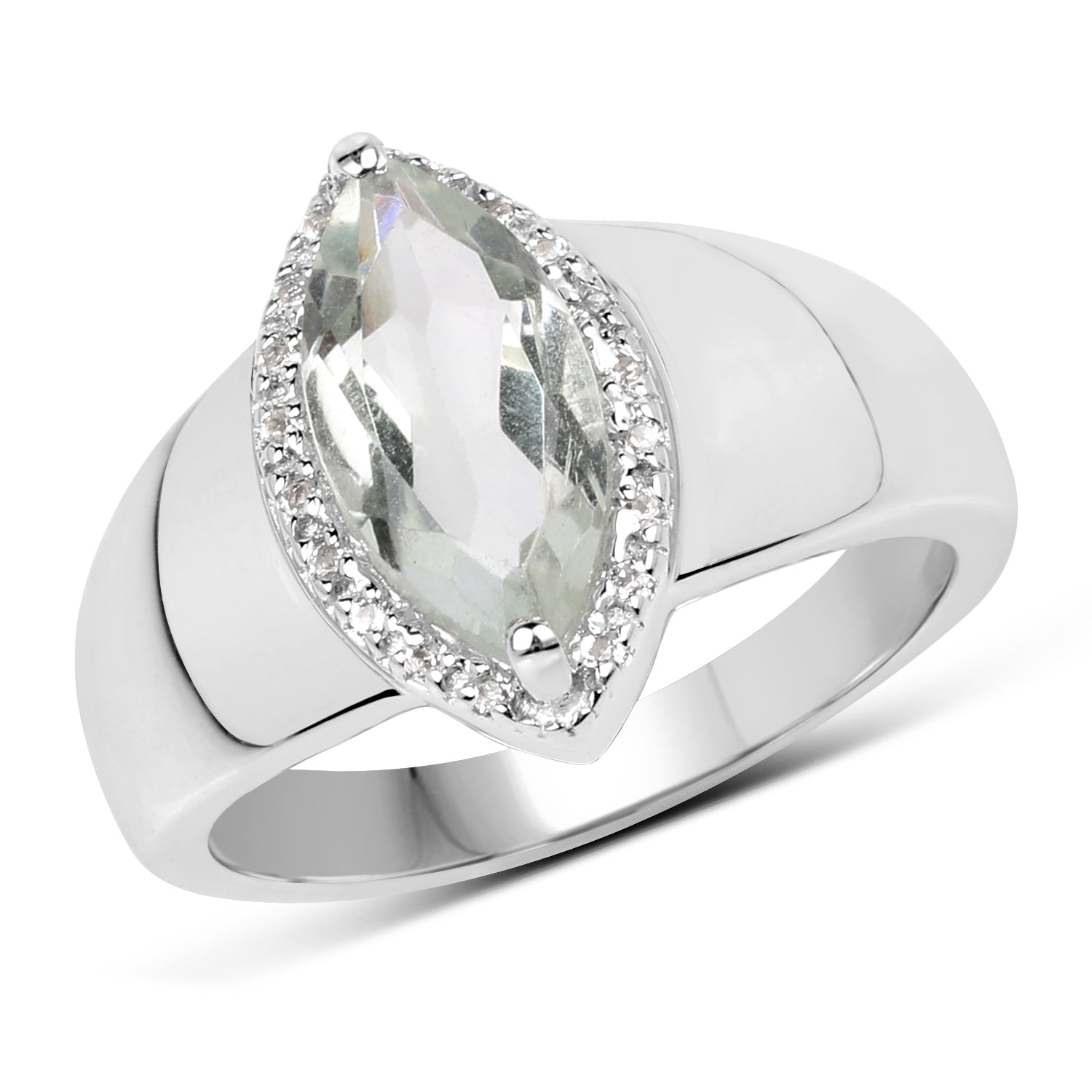 1.64 Carat Genuine Green Amethyst and White Topaz .925 Sterling Silver Ring by Bids.com