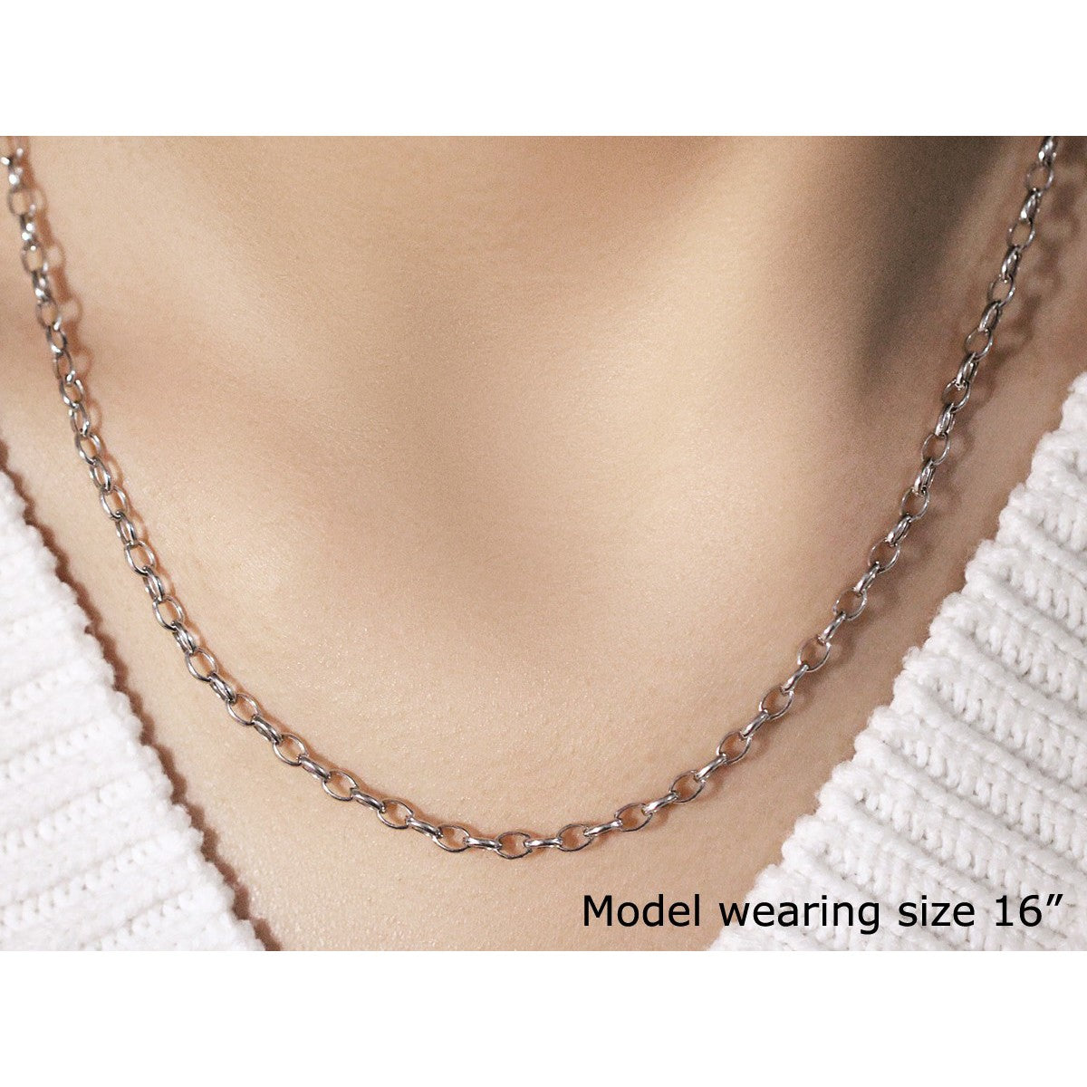 3.2mm 14k White Gold Oval Rolo Chain by Bids.com