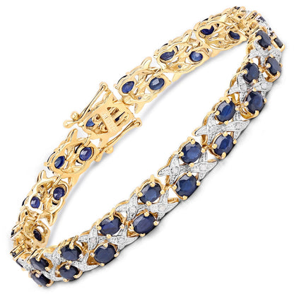 14K Yellow Gold Plated 12.53 Carat Genuine Blue Sapphire and White Diamond .925 Sterling Silver Bracelet by Bids.com