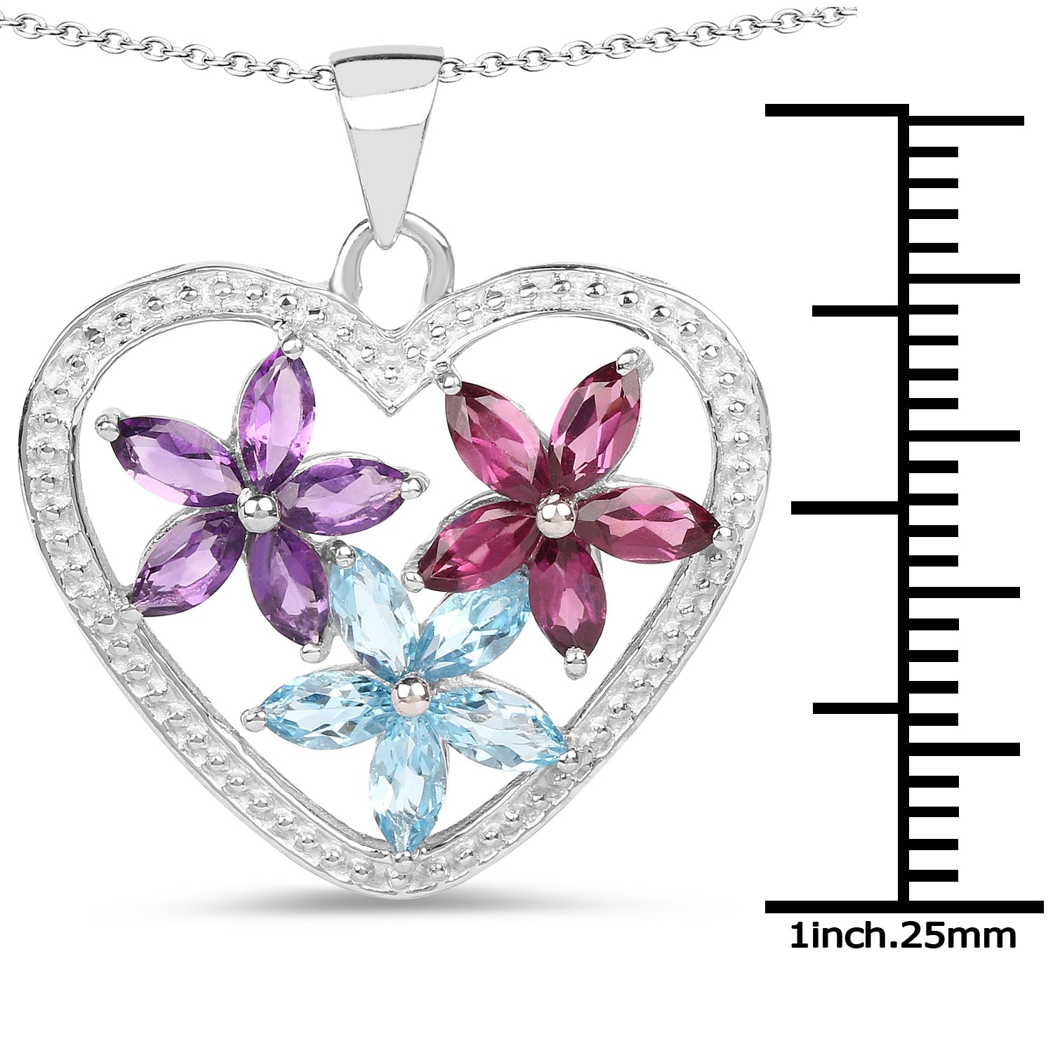 2.35 Carat Genuine Amethyst, Swiss Blue Topaz and Rhodolite .925 Sterling Silver Pendant  DestGlow