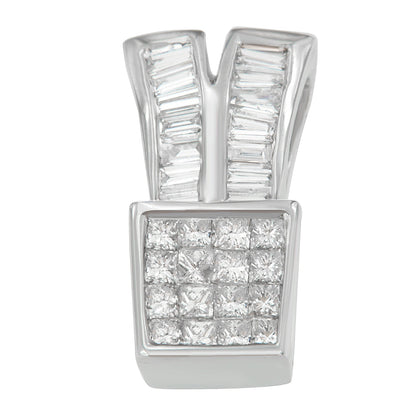 14K White Gold 1 1/3 cttw Princess and Baguette Cut Diamond Sparkling Shapes Pendant Necklace (H-I, SI1-SI2) by Bids.com