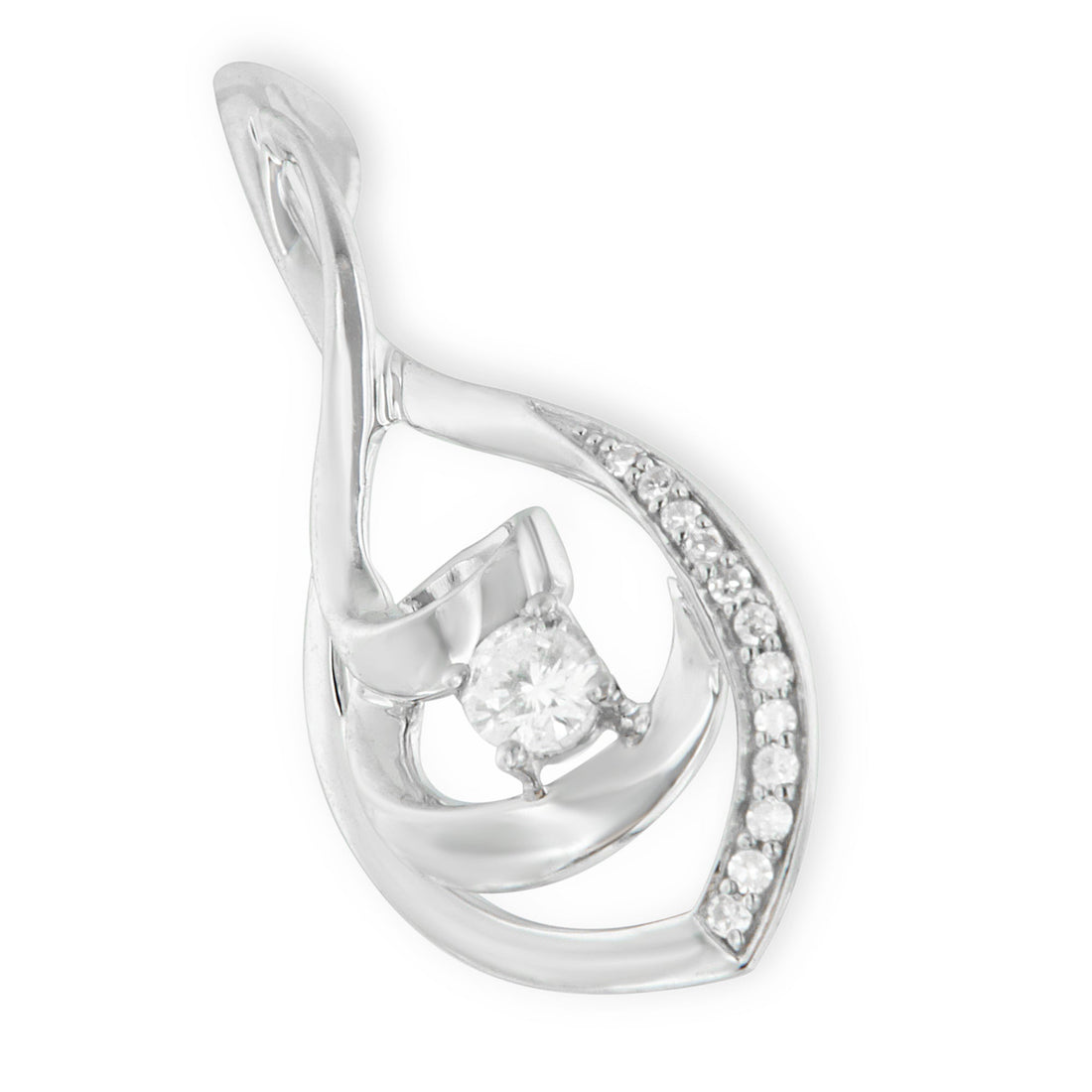 10K White Gold 1/4 Cttw Brilliant-Cut Round Diamond Spiral Link 18" Pendant Necklace (I-J Color, I2-I3 Clarity) by Bids.com