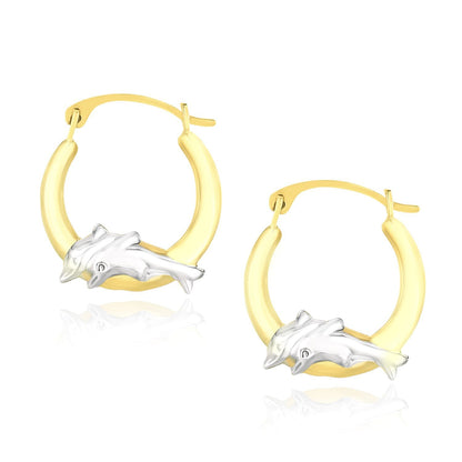 10k Two-Tone Gold Round Graduated Dolphin Design Hoop Earrings  DestGlow