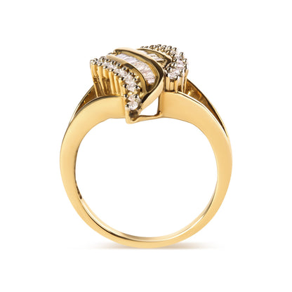 10K Yellow Gold 1/2 Cttw Round and Baguette Cut Diamond Cocktail Ring (H-I Color, I1-I2 Clarity) by Bids.com