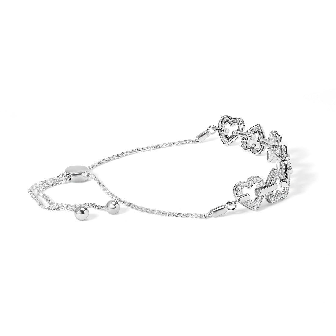 .925 Sterling Silver 1/2 Cttw Diamond Alternating Heart Link Adjustable Bolo Bracelet (I-J Color, I3 Clarity) - 4" to 10" Inches by Bids.com