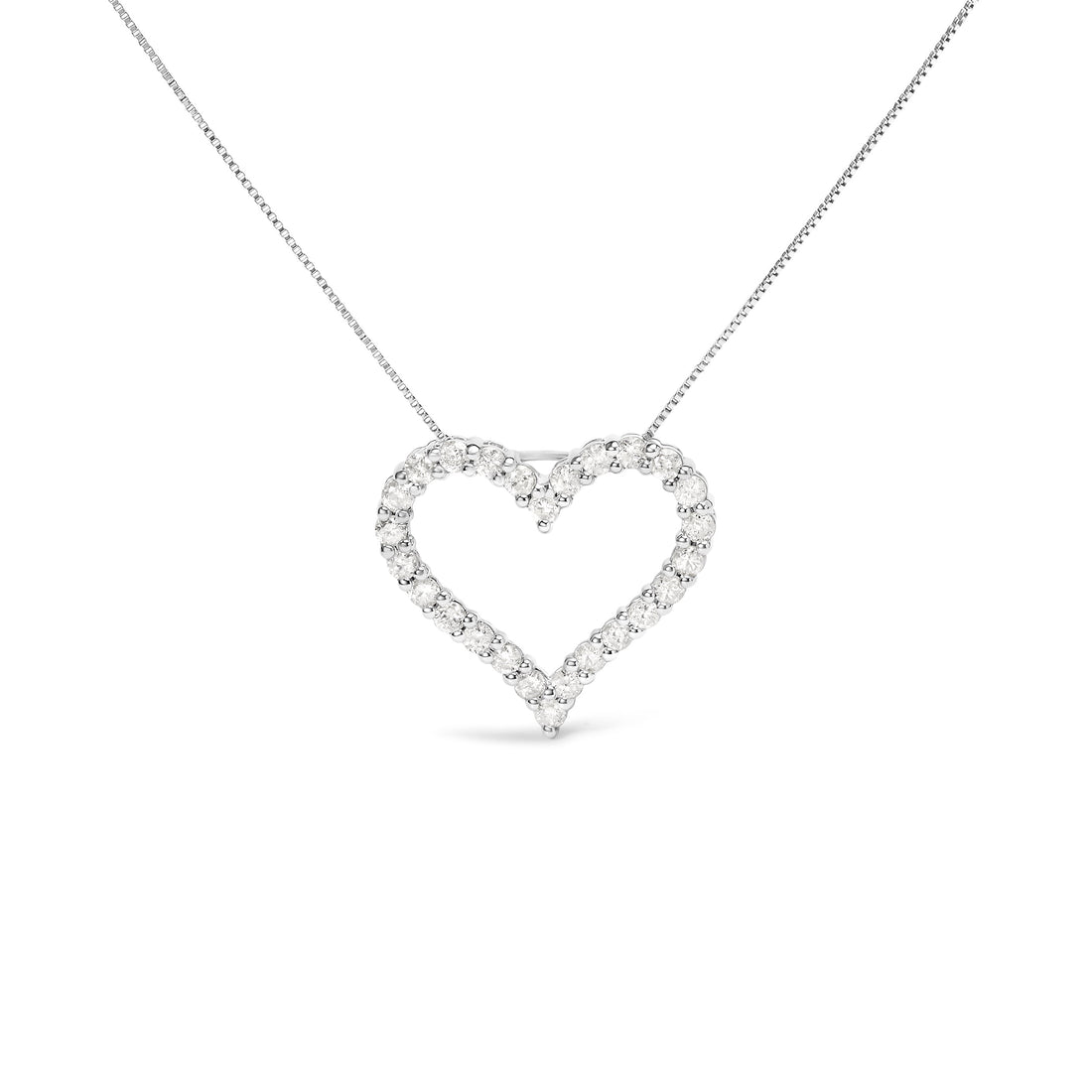 .925 Sterling Silver 2.0 Cttw Diamond Open Heart 18" Pendant Necklace (I-J Color, I2-I3 Clarity) - DestGlow